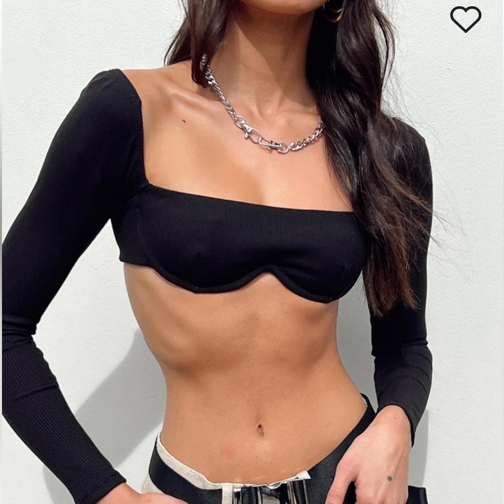 Princess Polly Becca Top Black Long Sleeve Bra Lined Crop Top 4